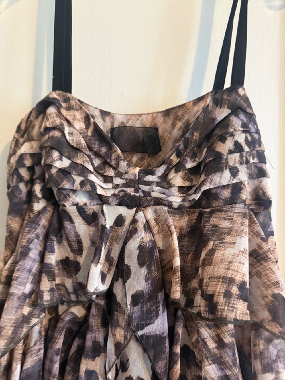 H&M Beige and Black Spaghetti Strap Printed Midi Dress